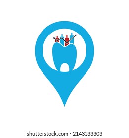 Dental finance map pin shape concept icon logo. Dental stat vector logo design template.