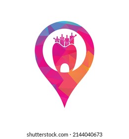 Dental finance map pin shape concept icon logo. Dental stat vector logo design template.