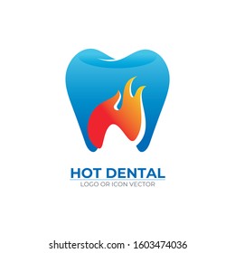 Dental Fire Logo Vector Design,  with tooth icon and Red Fire combination suitable for dentistry, dental clinic, family dental health care, healthy tooth etc.