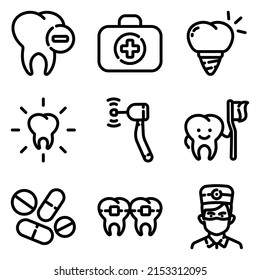 Dental Flat Icon Set Isolated On White Background