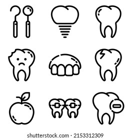 Dental Flat Icon Set Isolated On White Background