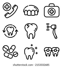 Dental Flat Icon Set Isolated On White Background