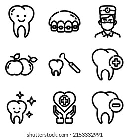 Dental Flat Icon Set Isolated On White Background