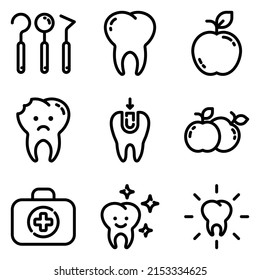 Dental Flat Icon Set Isolated On White Background