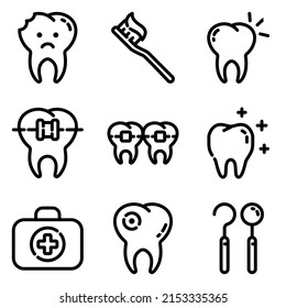 Dental Flat Icon Set Isolated On White Background