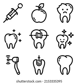 Dental Flat Icon Set Isolated On White Background
