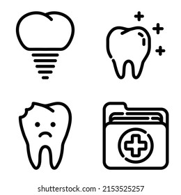 Dental Flat Icon Set Isolated On White Background