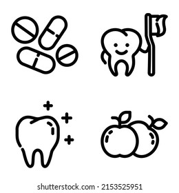 Dental Flat Icon Set Isolated On White Background