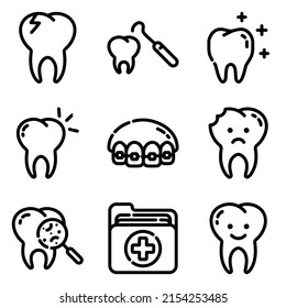 Dental Flat Icon Set Isolated On White Background