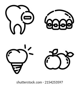 Dental Flat Icon Set Isolated On White Background