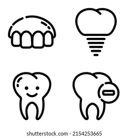 Dental Flat Icon Set Isolated On White Background