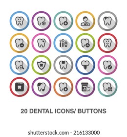 Dental flat icons/ buttons with shadow.