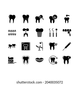 Dental flat line icons set. Dental services, therapy, teeth illness, tool, reconstruction, diagnosis, health care, treatment. Simple flat vector illustration for web site or mobile app.