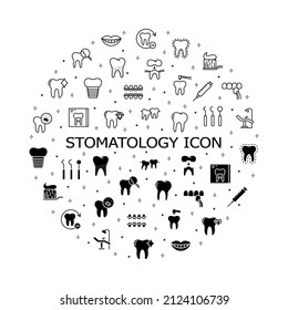 Dental flat line icons set. Dental services, therapy, teeth illness, tool, reconstruction, diagnosis, health care, treatment. Simple flat vector illustration for web site or mobile app.
