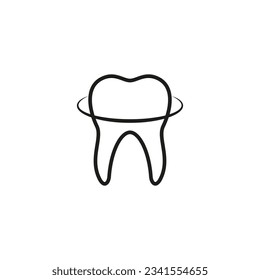 Dental floss around a human tooth. 
