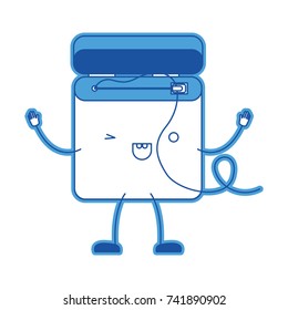 dental floss cartoon in blue silhouette vector illustration