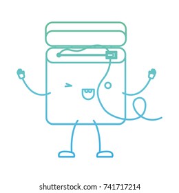 dental floss cartoon in degraded green to blue color contour vector illustration