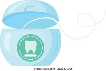 Dental floss container. Open plastic cartoon case isolated on white background