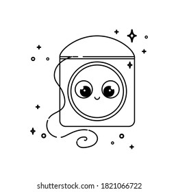Zahnstoss-Doodle-Symbol, Vektorgrafik, einzeln auf weißem Hintergrund. Zahn-Produkt für individuelle Mundhygiene zu Hause im Badezimmer. Schwarzer Umriss. Handziehen von Zahnseide.