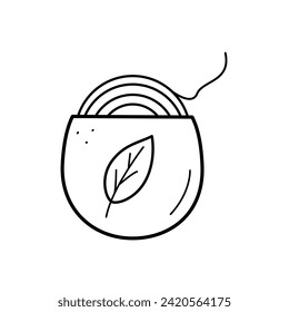Dental floss doodle icon. Vector illustration of the concept of dental care, healthy teeth. Isolate a sketch on a white background.