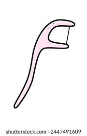 Dental Floss Doodle-Symbol. Vektorillustration des Konzepts der Zahnpflege, gesunde Zähne. Isolieren einer Skizze auf weißem Hintergrund