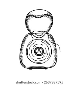 Dental floss - hand-drawn vector line illustration. Home oral hygiene, dental care, and stomatology concept. Outline-style engraving doodle clipart