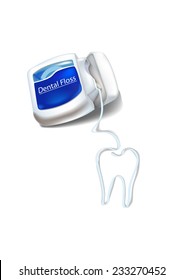 Dental floss is hank seem teeth shape on the white background.