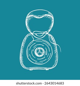 Dental floss, home oral hygiene - hand drawn vector line illustration. Dental care, and stomatology concept. Outline-style engraving doodle clipart