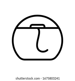 Dental floss icon. Line art logo of teeth floss in round case. Black simple illustration of oral care. Contour isolated vector image on white background