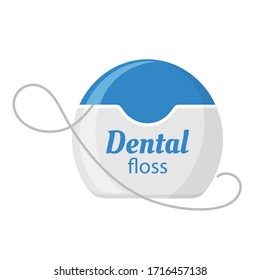 Dental floss icon, medical and dentistry healthcare. Thread of floss silk to clean between the teeth after eating. Vector dental floss cartoon illustration isolated on white background