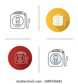 Dental floss icon. Teeth cleaning. Flat design, linear and color styles. Isolated vector illustrations