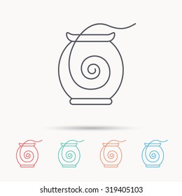 Dental floss icon. Teeth cleaning sign. Oral hygiene symbol. Linear icons on white background. Vector