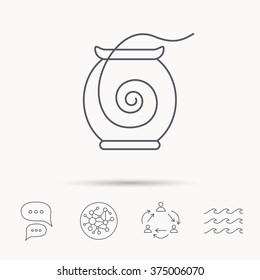 Dental floss icon. Teeth cleaning sign. Oral hygiene symbol. Global connect network, ocean wave and chat dialog icons. Teamwork symbol.