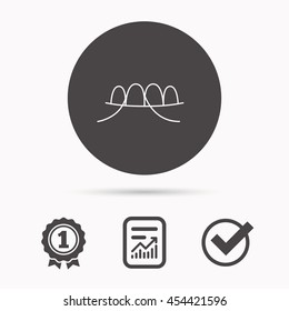 Dental floss icon. Teeth cleaning sign. Oral hygiene symbol. Report document, winner award and tick. Round circle button with icon. Vector