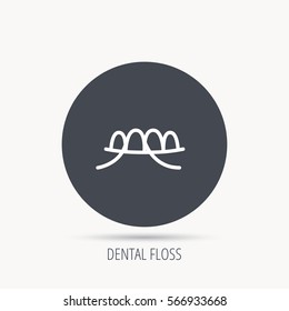 Dental floss icon. Teeth cleaning sign. Oral hygiene symbol. Round web button with flat icon. Vector