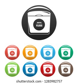 Dental floss icons set 9 color vector isolated on white for any design