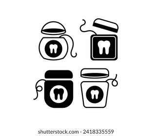 dental floss icons simple black white vector design flat illustration collections isolated sets