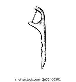 Dental floss illustrated in a hand-drawn vector line style. In-home dental hygiene, oral care, stomatology. Simple outline doodle clipart
