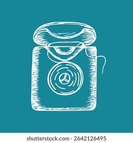 Dental floss, in-home oral care hand drawn vector line sketch illustration. Stomatology, oral hygiene. Outline engraving doodle clipart