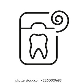 Dental Floss Line Icon. Dentistry Treatment, Tooth Hygiene Linear Pictogram. Teeth Care Equipment, Clean Mouth Outline Symbol. Oral Medicine Sign. Editable Stroke. Isolated Vector Illustration.