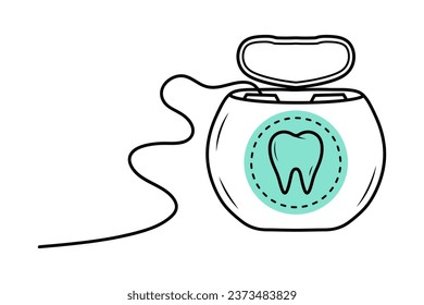 Peste dental. Ilustración lineal del doodle con forma azul. Atención dental, concepto de higiene bucal.