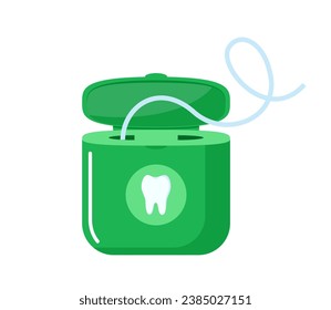 Leguera dental, atención médica y odontológica. Hilo de seda floja para limpiar entre los dientes después de comer. Ilustración del vector