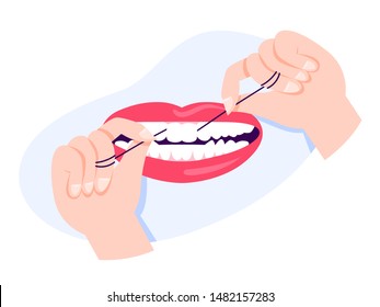 Dental floss. Oral health care concept. Mouth and teeth hygiene. Isolated vector illustration in cartoon style