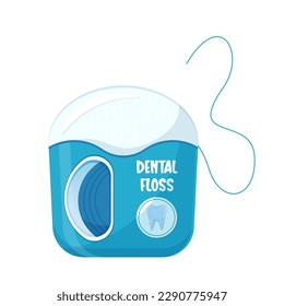 Hipertensión dental, higiene bucal, atención médica y odontológica. Hilo de seda floja para limpiar entre los dientes después de comer. Ilustración vectorial aislada en fondo blanco.