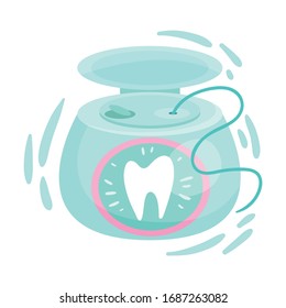 Dental Floss as Personal Hygiene Item and Tooth Care Vector Illustration