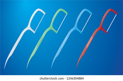 Dental Floss Picks, Multi-color Dental Cleaning Tool, , Illustration Vector