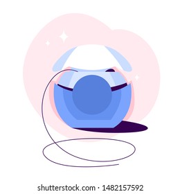 Dental floss in plastic box. Idea of oral care and healthy tooth. Dentistry and stomatology. Isolated vector illustration in cartoon style