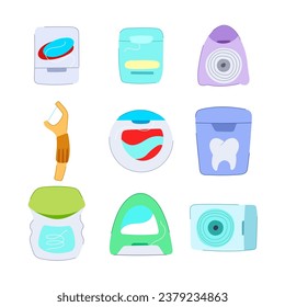 dental floss set cartoon. tooth health, clean oral, ing dentist dental floss sign. isolated symbol vector illustration