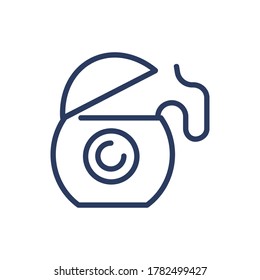 Dental floss thin line icon. Teeth cleaning, mouth, oral hygiene, caries prevention isolated outline sign. Dental care, healthy teeth concept. Vector illustration symbol element for web design