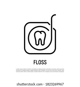 Icono de la línea delgada de la línea flotante dental. Equipo dental para la limpieza de dientes. Ilustración vectorial.